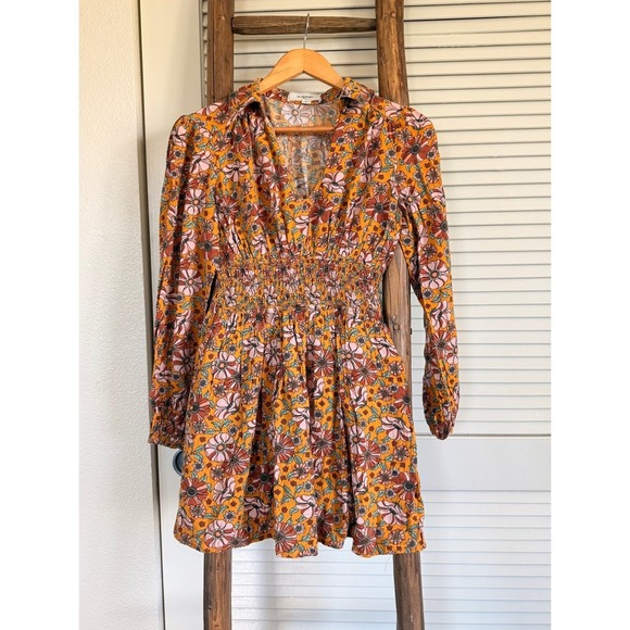 No Comment NYLA Orange Floral Print Long Sleeve Mini Dress Size S - Picture 1 of 3